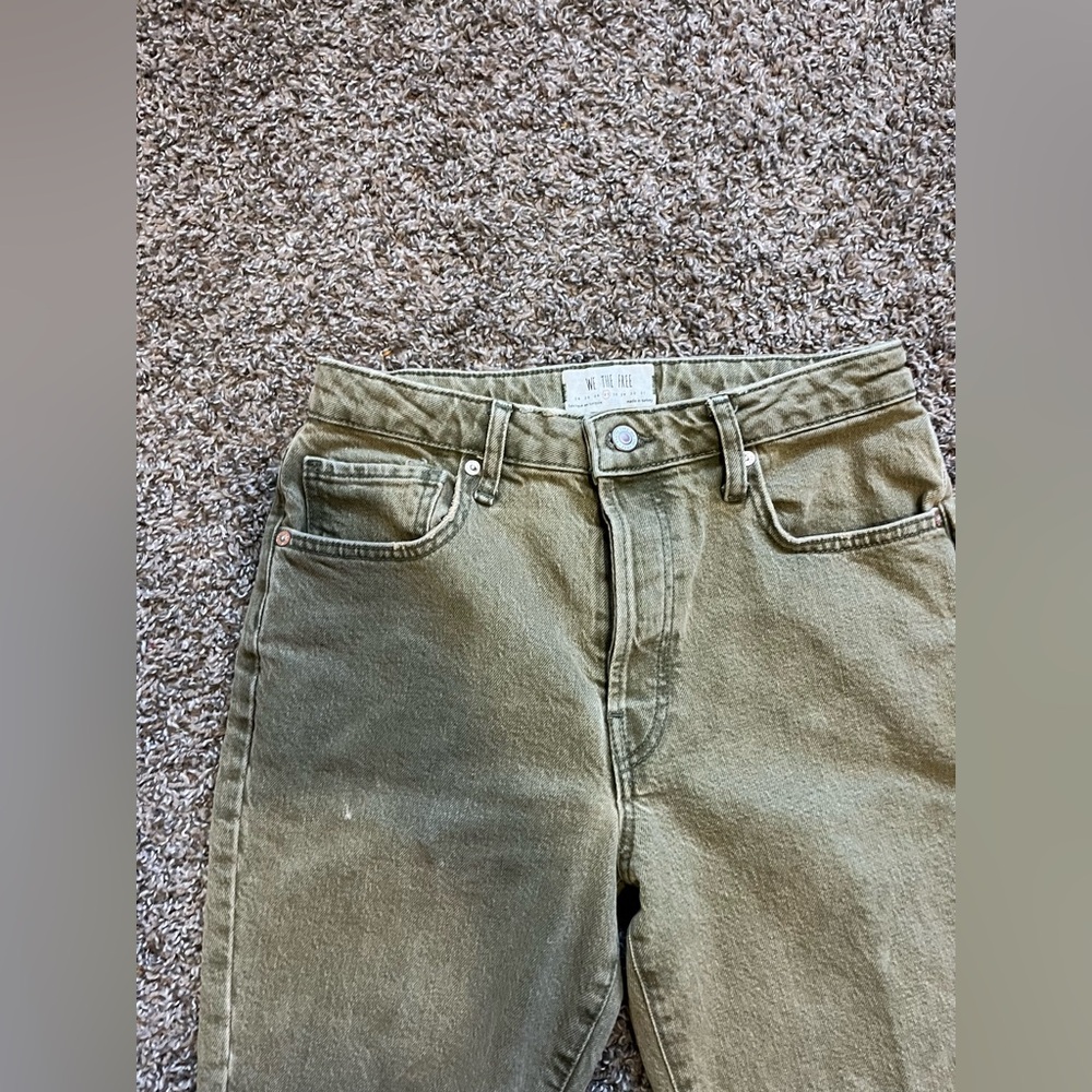 We The Free Button Fly Distressed Jeans Women’s Size -27 Olive Green - Picture 4 of 8